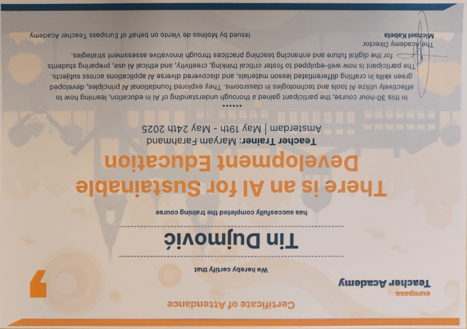 Teacher Academy certificate